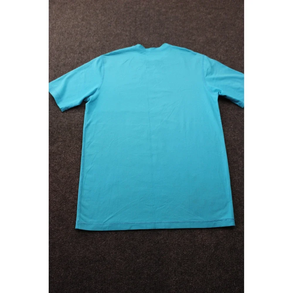 Quiksilver Boys Cyan Blue Short Sleeve Rash Guard Swim Shirt Size 12 M Logo